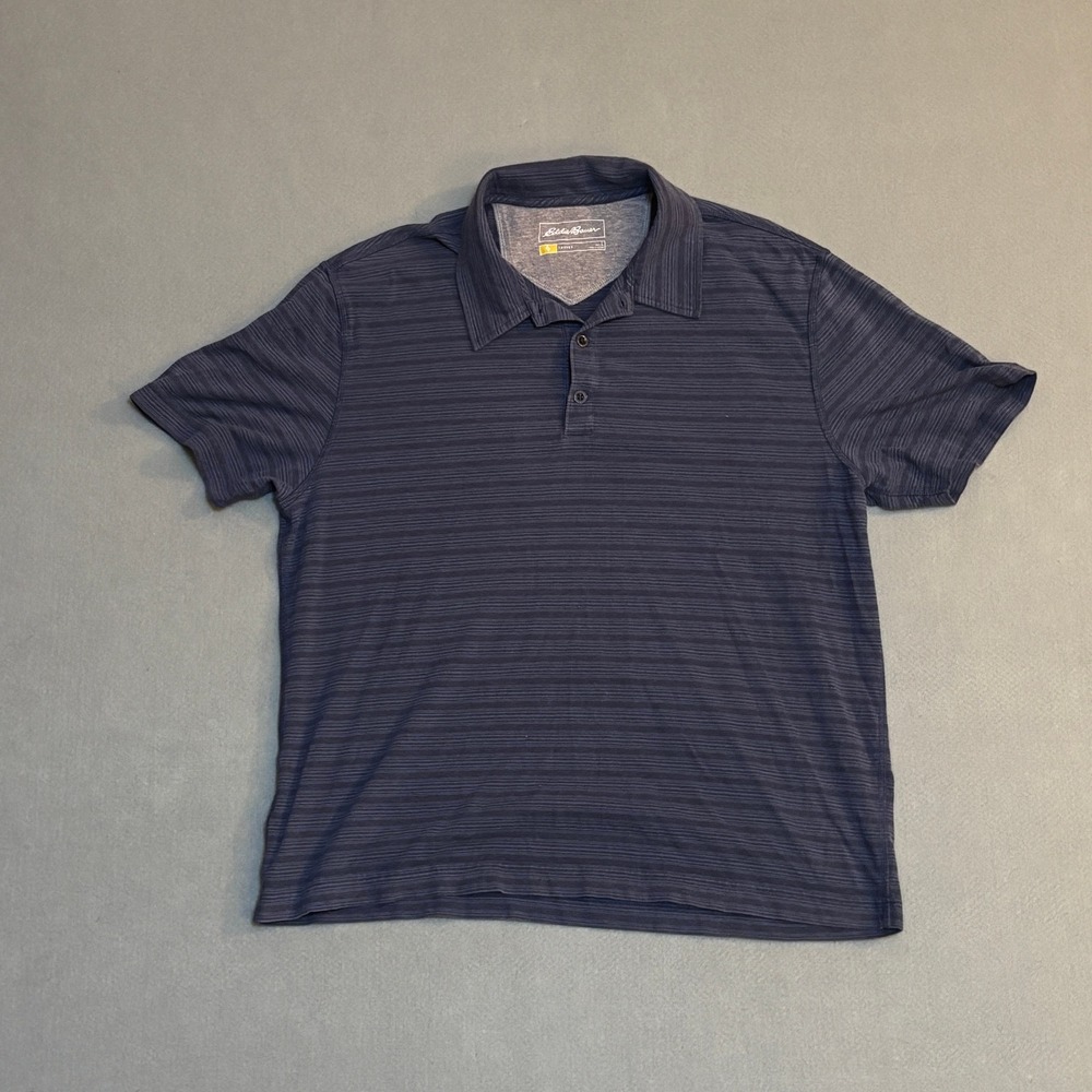 Eddie Bauer Travex Mens L Blue Striped Polo Shirt Skater Indie Prep Baggy